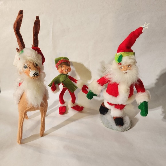 Annalee Christmas Set - Santa Elf Reindeer & Yorkie Dog -‎ Retired